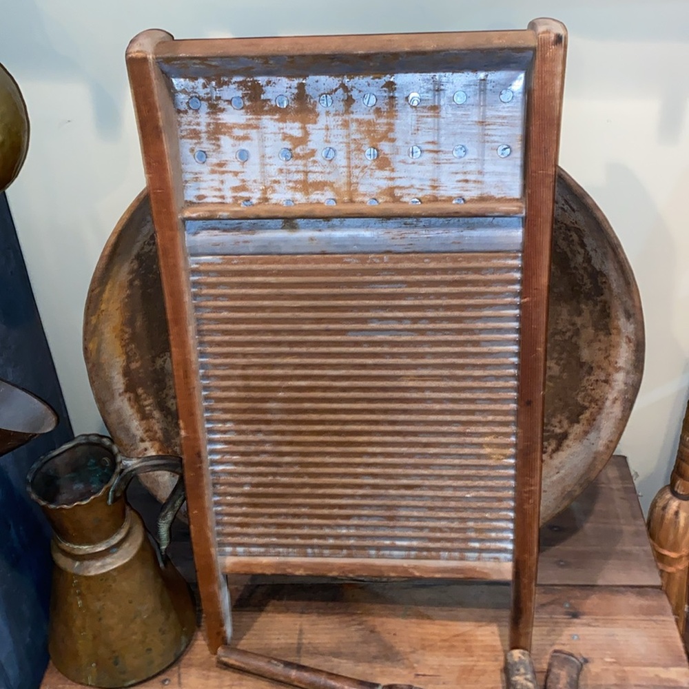 Antique 1900s Wooden Washboard/Frame & Tin Ribbing National Washboard Co Our Own